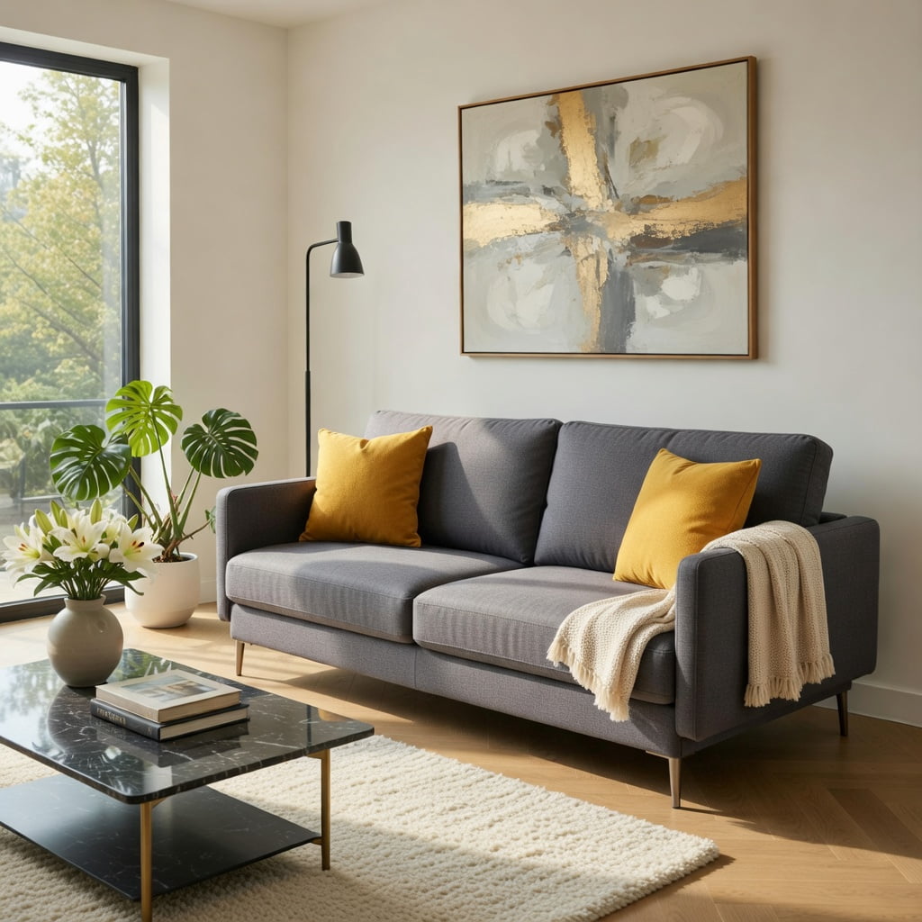 Hommoo Modern Loveseat Sofa with Ergonomic Backrest Cushions, High-Density CertiPUR-US Foam, 76.5" Wide Metal Legs, Gray
