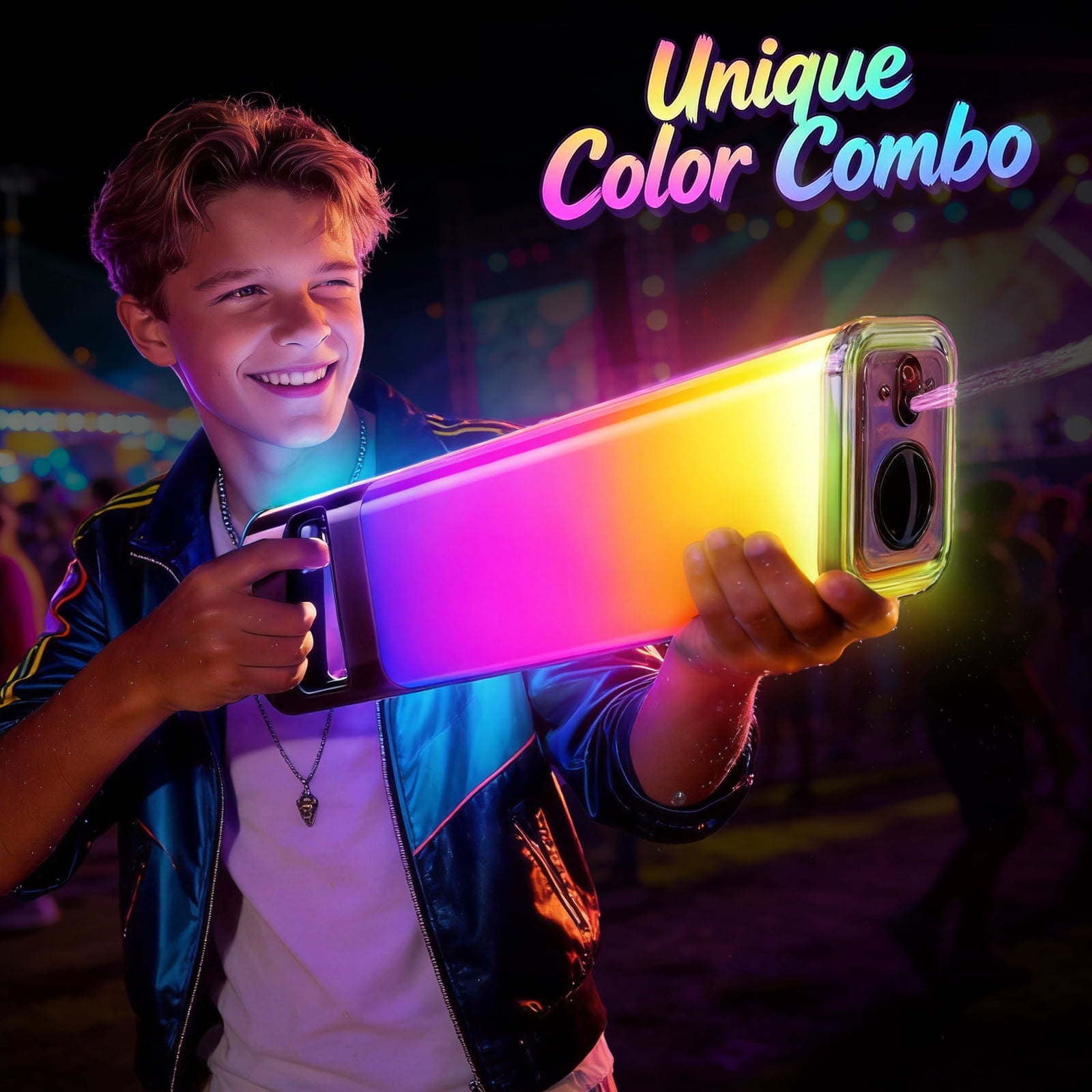 Large Colorful Electric Water Gun, LED Light Sensor Trigger, 1250ML Ultra Large Capacity, Long Battery Life 32 Minutes, Fun Outdoor Toy