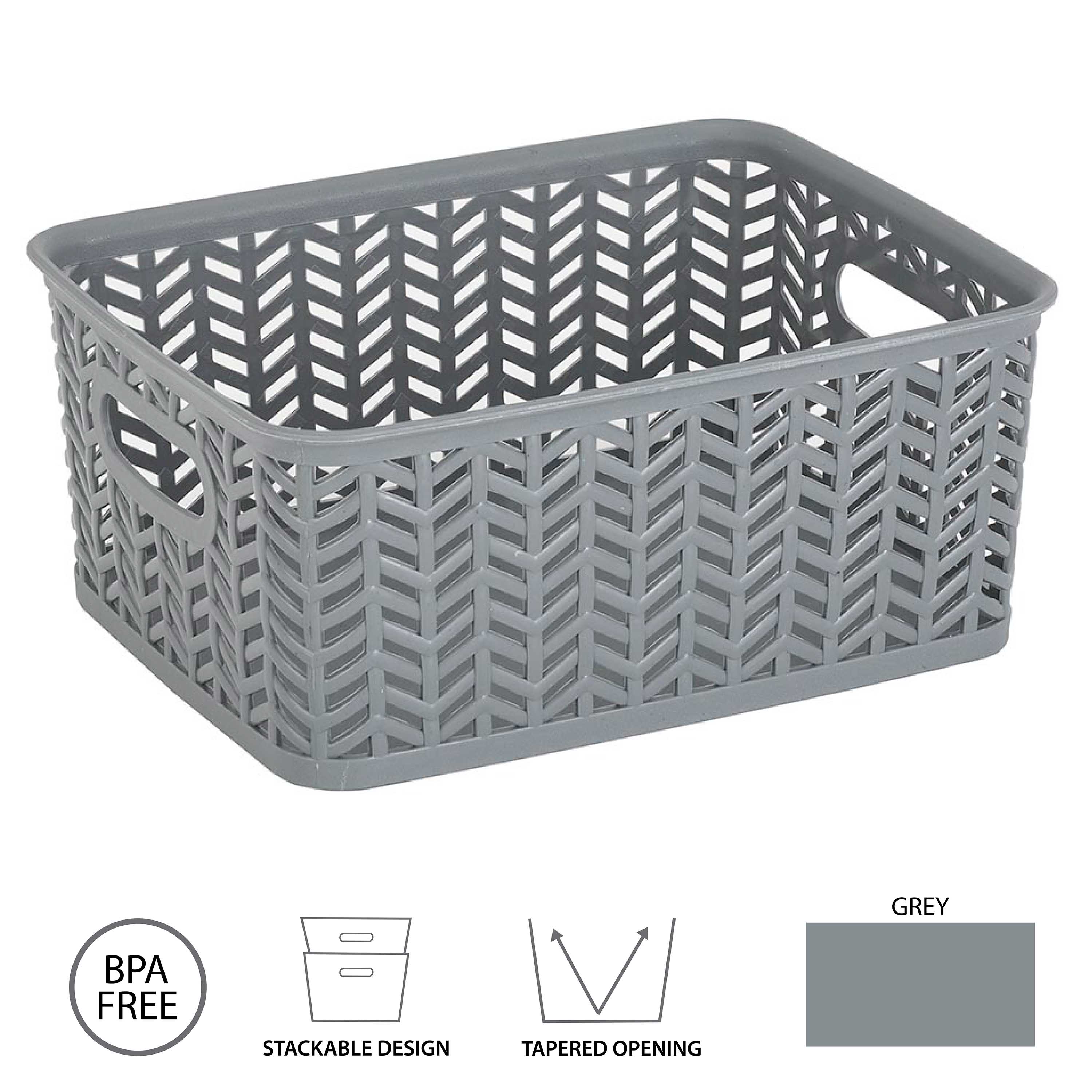 Simplify Small Plastic Herringbone Storage Basket in Gray - image 4 of 8