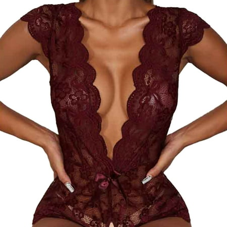 

Sexy Teddy Lingerie for Women One Piece Lace Snap Crotch Bodysuit Ladies Sexy Lace Pajamas