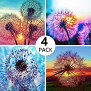 Ueasy 5D DIY Diamond Painting Set Decorating Cabinet Table Stickers Diamond Embroidery Paintings Pictures For Study Room Flower Painting 4 Pack