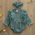 thumbnail image 4 of Franhais Baby Girl Fashion Romper Lace Edge Solid Color Lotus Leaf Long Sleeve Top Bow Hair Band, 4 of 9