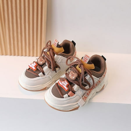 

2023 Trend Fashion Casual Shoes For Children PU Leather Mesh Breathable Soccer Shoes Korean Style Cute Cartoon Footwear For Kids