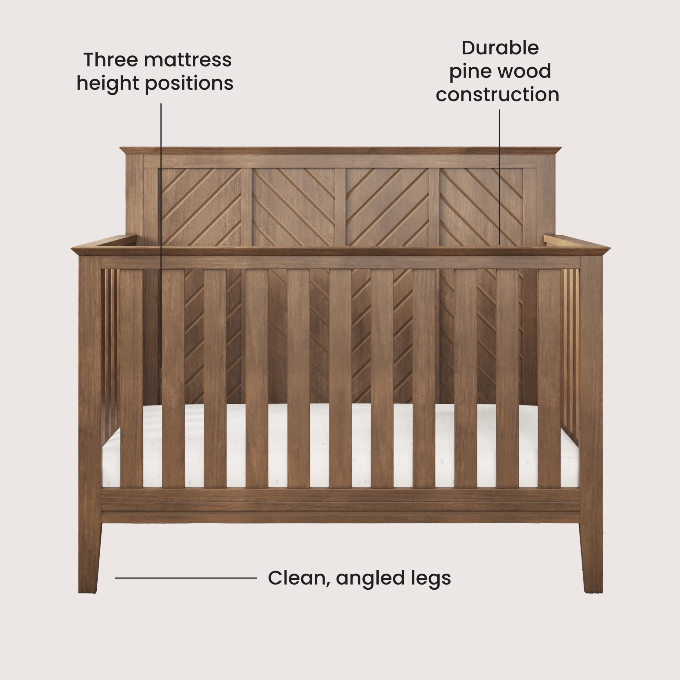 Child Craft Atwood 4-in-1 Convertible Crib, Chevron Panel Design, 3 Mattress Heights, Cocoa Bean Brown