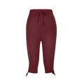 thumbnail image 6 of UYISJ Capri Pants for Women Casual Summer Cropped Jogger Sweatpants Drawstring Capris Trousers Yoga Solid Color Sports Leggings Plus Size Wine M, 6 of 7