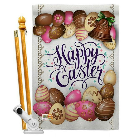 Breeze Decor BD-EA-HS-103061-IP-BO-D-US17-BD 28 x 40 in. Sweet Chocolate Easter Spring Impressions Decorative Vertical Double Sided House Flag Set with Pole Bracket & Hardware