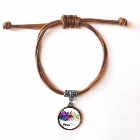 houston amecity watercolor bracelet leather hide wristband brown jewelry