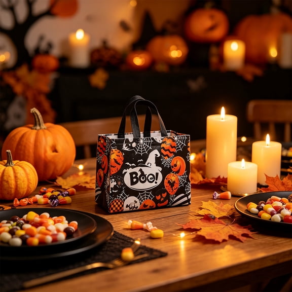 Luoshdecor Halloween Reusable Candy Bag,Foldable Waterproof Design,Gift for Party,Shopping Supplies,13.8x9.8x6.7 Inch,Black