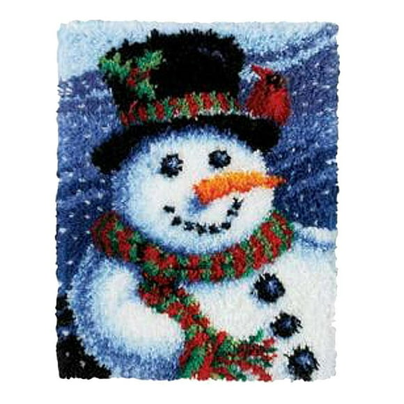 maskred Christmas Latch Hook Kit DIY Rug Kit Carpet Making Embroidery Snowman 52x38cm