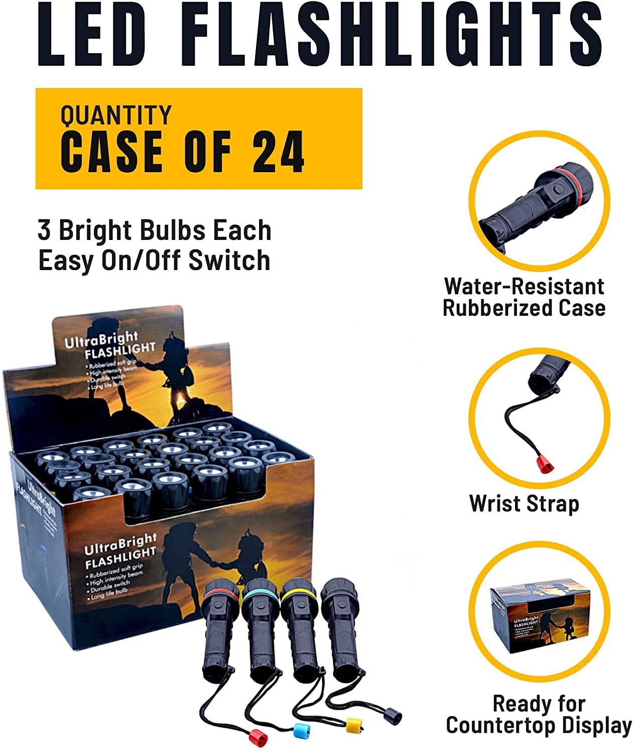 Bulk Pack of 24 Rubberized LED Flashlights by Barton Outdoors™