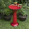 Alpine Corporation 28-Inch Metal Bird Bath with Birds and Leaves, Red