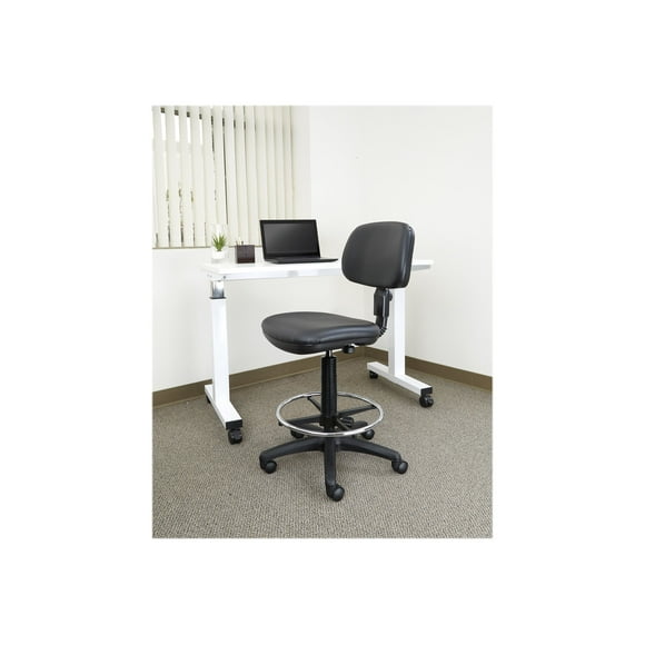 Office Star Sculptured Vinyl Seat and Back Pneumatic Drafting Chair with Adjustable Chrome Foot ring, Black