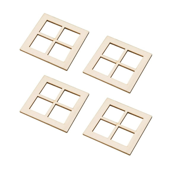 Tachiuwa 4 Pieces 1/12 Mini DIY Shutters 4 Pane Unpainted Wooden Windows Miniatures Woods