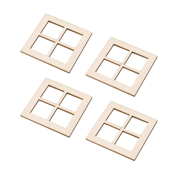 4 piezas 1/12 Mini persianas DIY 4 paneles ventanas de madera sin pintar miniaturas ventanas de madera