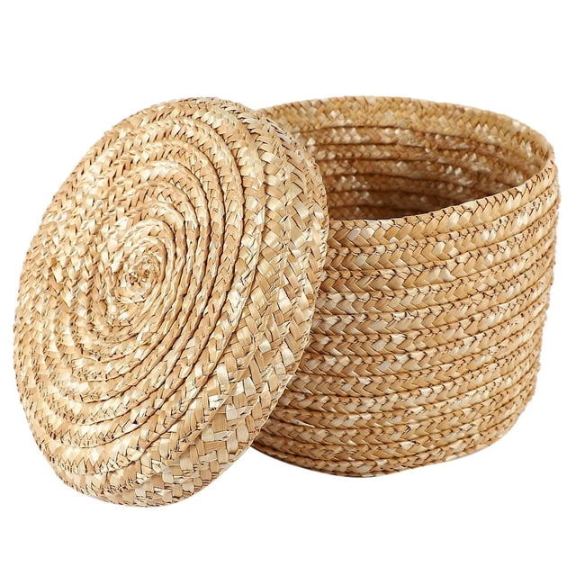 Cesta de almacenamiento tejida paja de trigo, cesta innovadora, acabado marrón natural rústico Stora