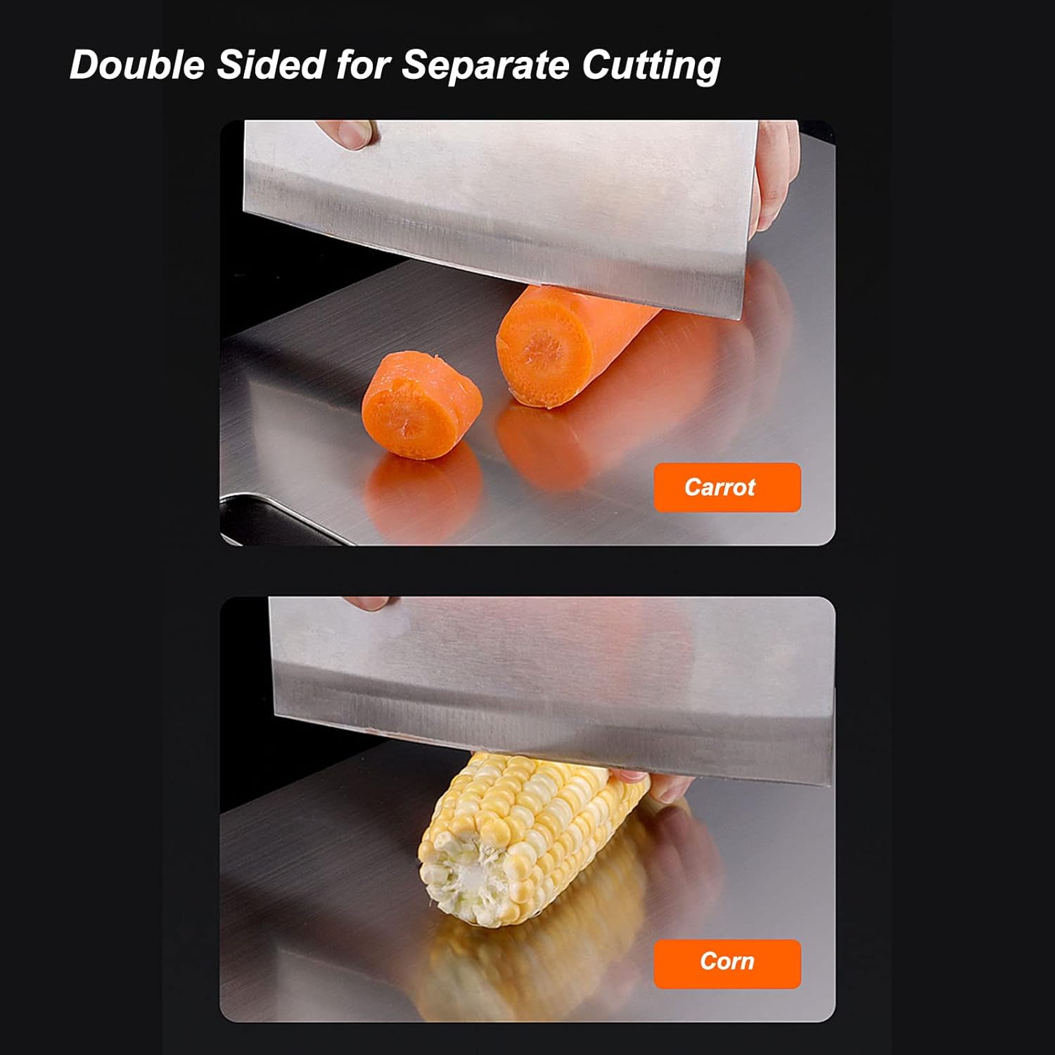 MKEUDQ-Stainless Steel Cutting Board, Double Sided Cutting Board for Kitchen, Cutting Mat Chopping Boards for Meat Fruit & Vegetable Various Cooking Tasks (7.87 * 11.42in)