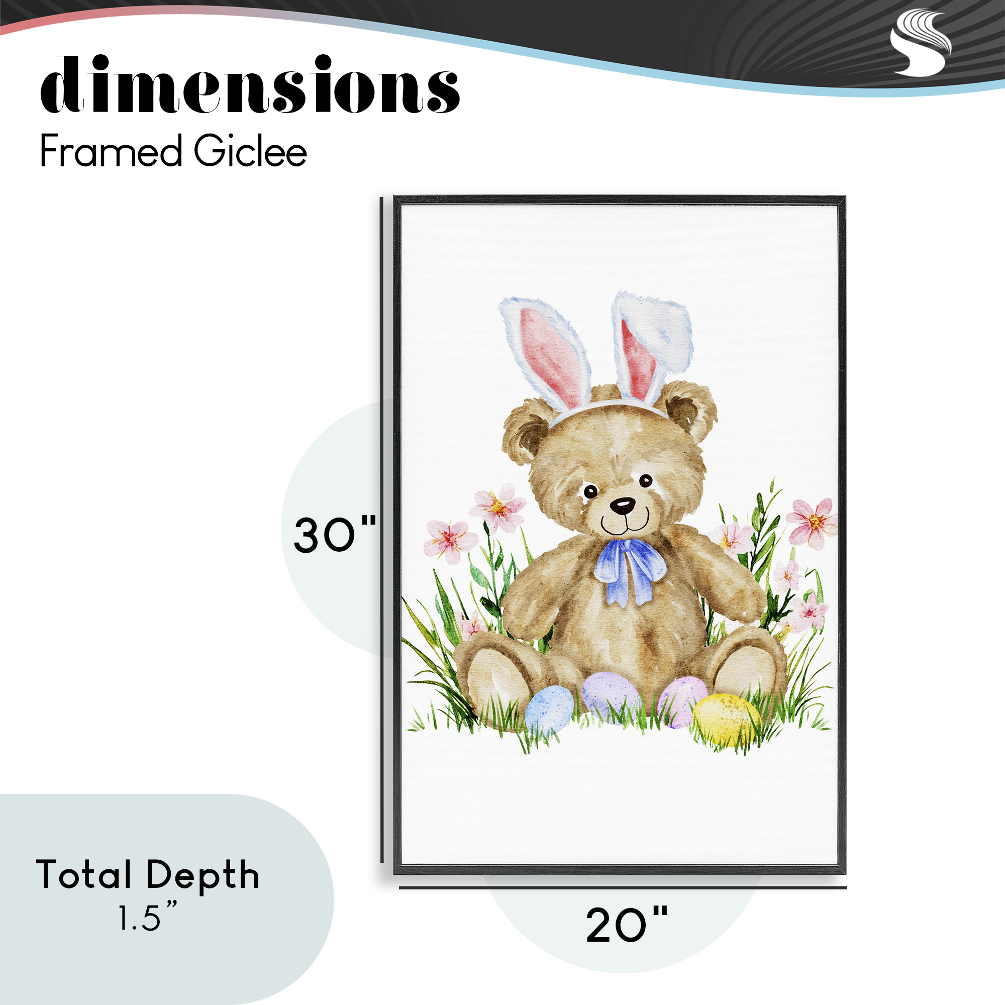 Springy Easter Teddy Bear Black Framed Giclee Art, design by Amy Hall
