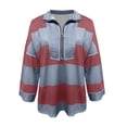thumbnail image 5 of Dazajoo Womens Half Zip Pullover Oversized Striped Sweatshirt Color Block Tops V Neck Y2k Polo Sweatshirts with Pocket 2024 Fall Trendy Baggy Clothes,Wine,M, 5 of 7