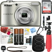 Nikon COOLPIX A10 16.1MP 5x Optical Zoom NIKKOR Glass Lens Digital Camera (Silver) + 16GB Class 10 High-Speed SDHC Memory Card + Accessory Bundle