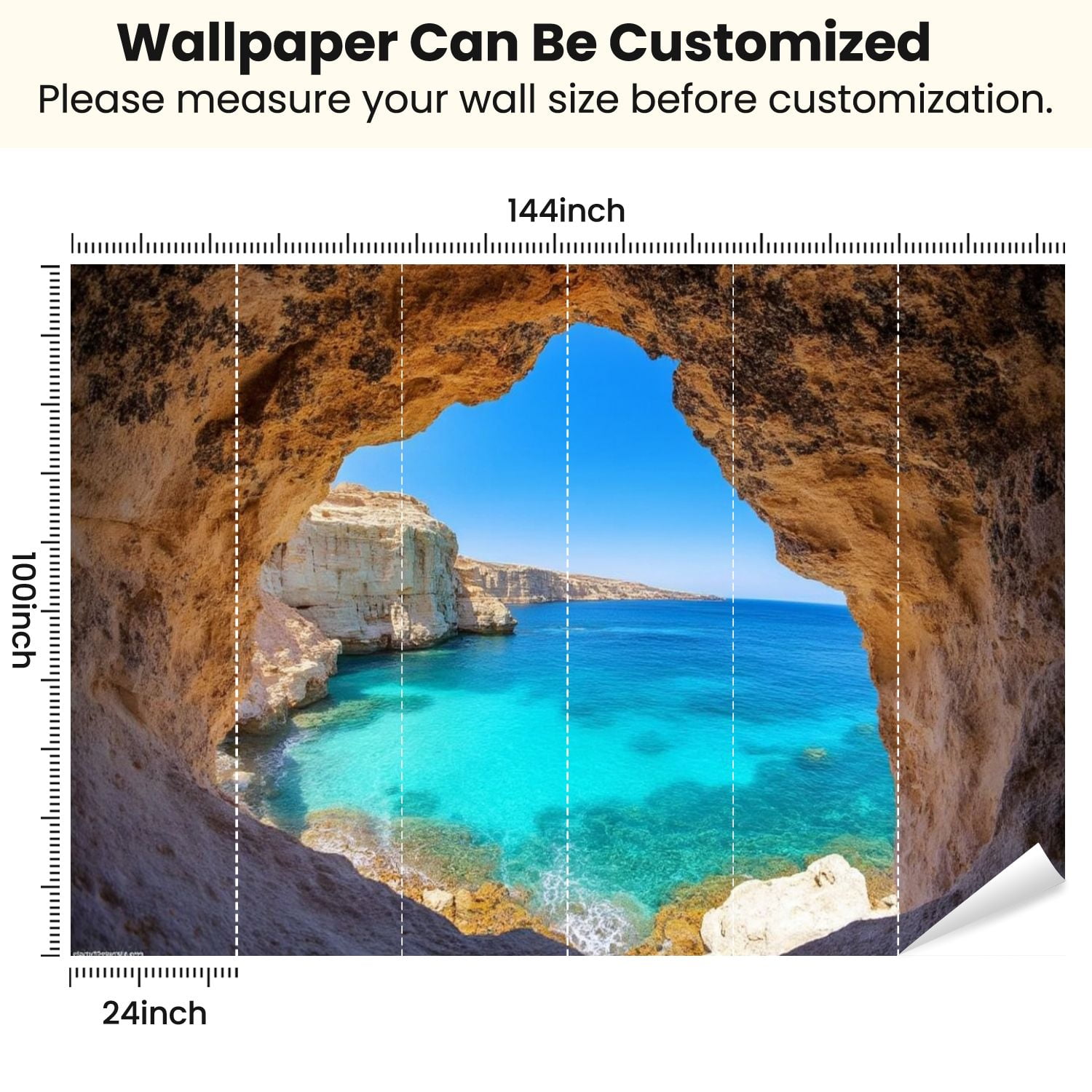 Peel and Stick Wallpaper Ocean Cave 3D Peel Stick Large Poster Kitchen Bedroom Living Room Home Modern Art Wall Mural Decor Self Adhesive and Removable 100in x 144in