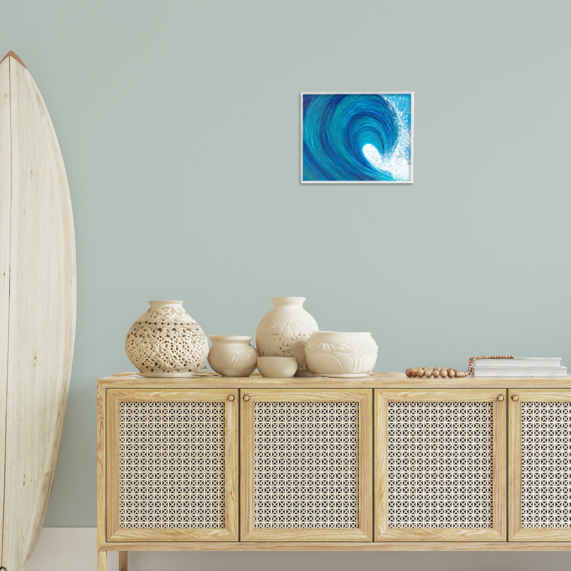 Stupell Industries Swirling Ocean Wave Coastal Painting White Framed Art Print Wall Art, 14 x 11