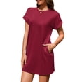 thumbnail image 2 of Fancyglim Dress for Women Summer Short Sleeve T-Shirt Dresses Casual Swing Short Dress with Pockets Burgundy XL, 2 of 7