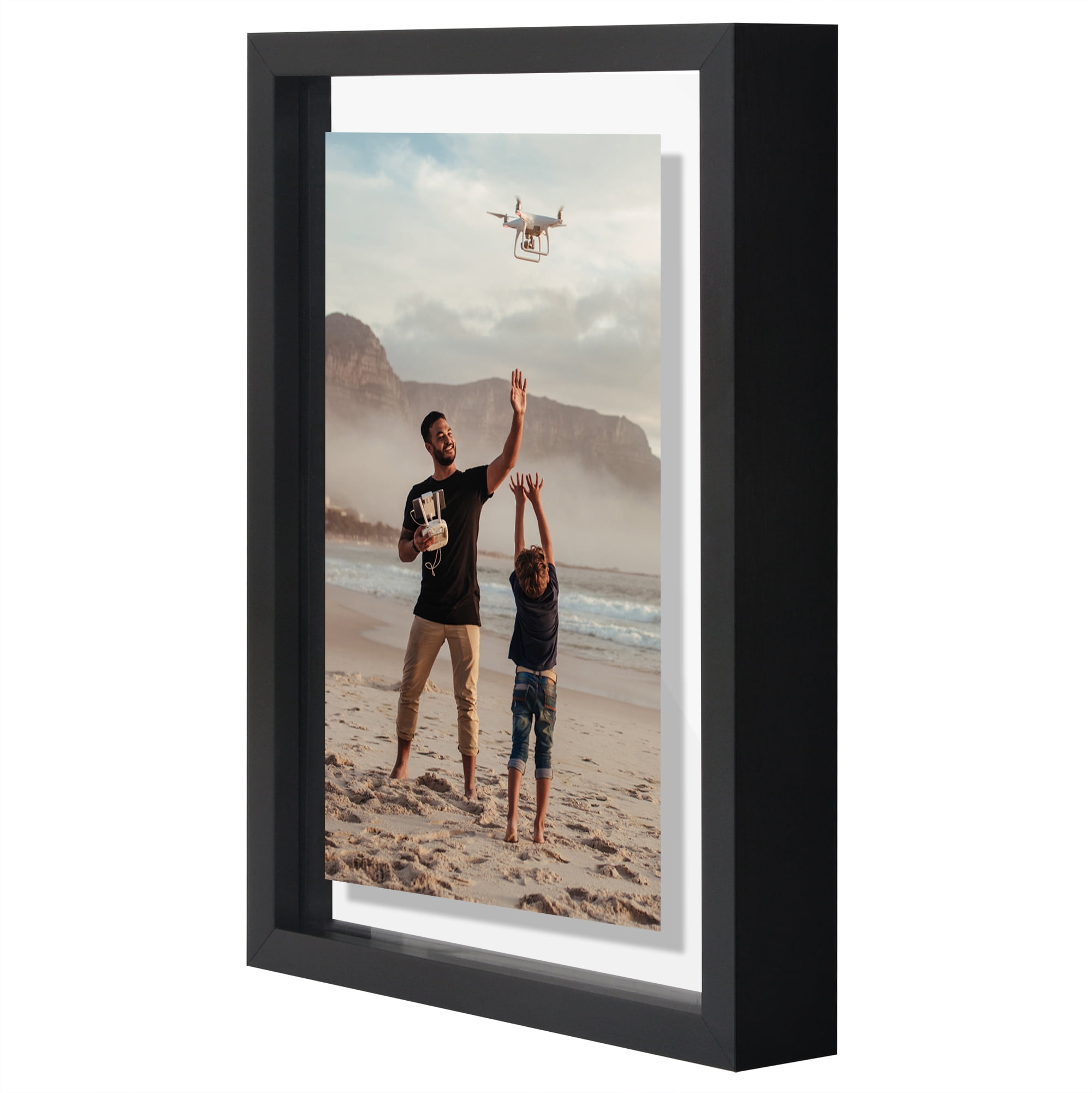 Americanflat 5x7 Picture Frame with Shatter-Resistant Glass Aluminum Floating Display Photo Signature - Black