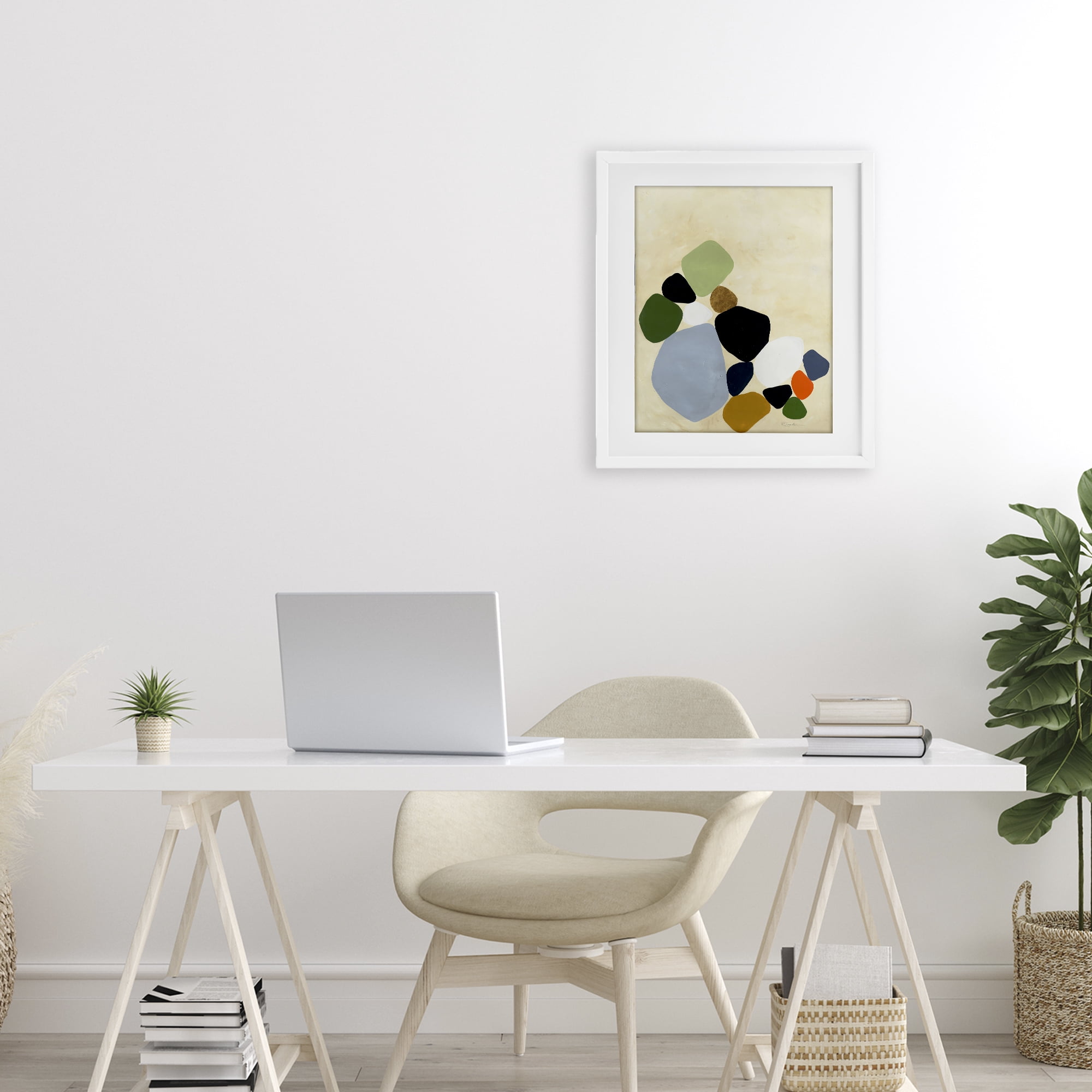 Stupell Industries Balanced Shapes Cluster White Framed Print Under Glass, design by Ruth Fromstein