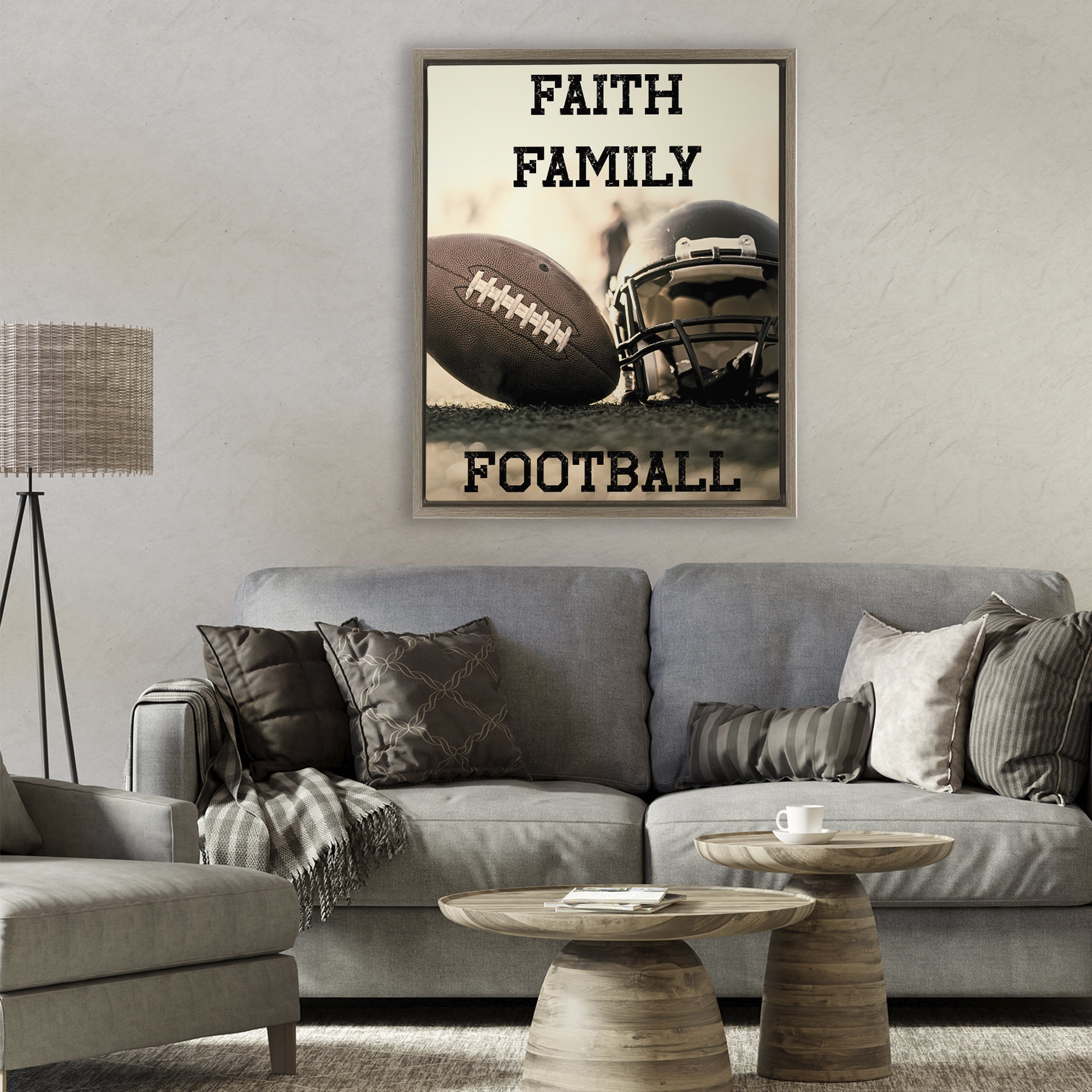 Stupell Industries Faith Family Football Brown Framed Floater Canvas Wall Art, design by Jesse Keith