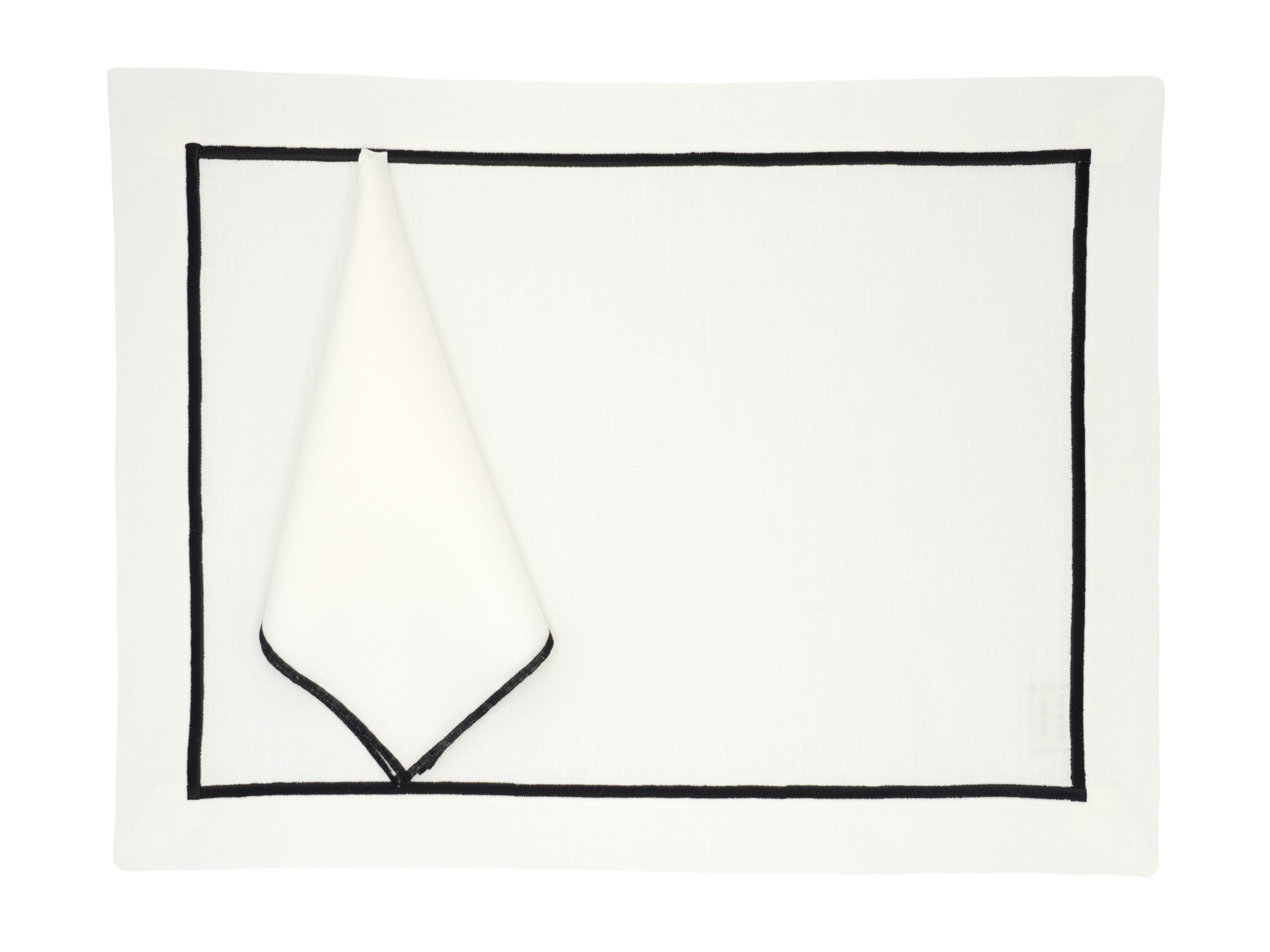 White Linen Placemats With Black Borders, Set of 4
