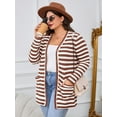 thumbnail image 5 of SHOWMALL Women's Plus Size Open Front Cardigan, Brown Stripe 3X Ribbed Long Sleeve Casual Sweater with Buttons and Pockets for Cozy Fall Winter Outfits, 5 of 7