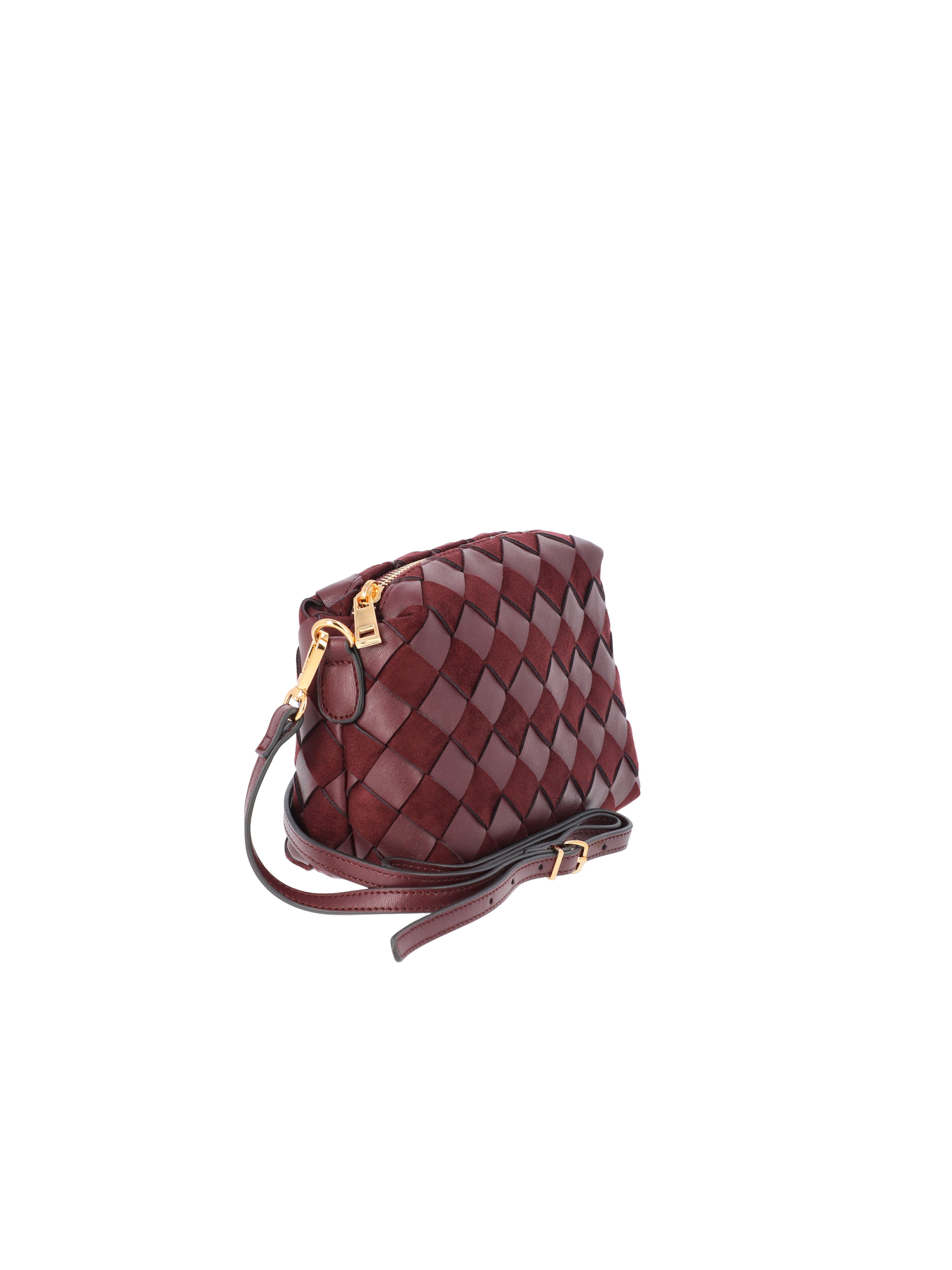 Time and Tru Women's Woven Faux Leather and Suede Mini Crossbody Bag, Burgundy
