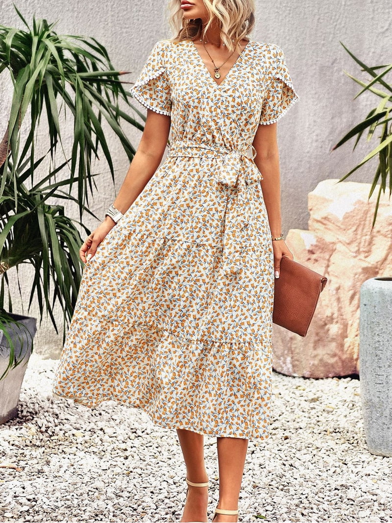 Franhais Women's Summer Beach Midi Dress Floral Print Short Sleeve Wrap V Neck Tie-Front Slit A-Line Dress - Walmart.com Franhais Women's Summer Beach Midi Dress Floral Print Short Sleeve Wrap V Neck Tie-Front Slit A-Line Dress - Walmart.com