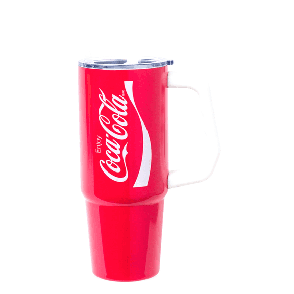 Silver Buffalo Coca Cola Stainless Steel Tumbler with Handle Straw 30oz