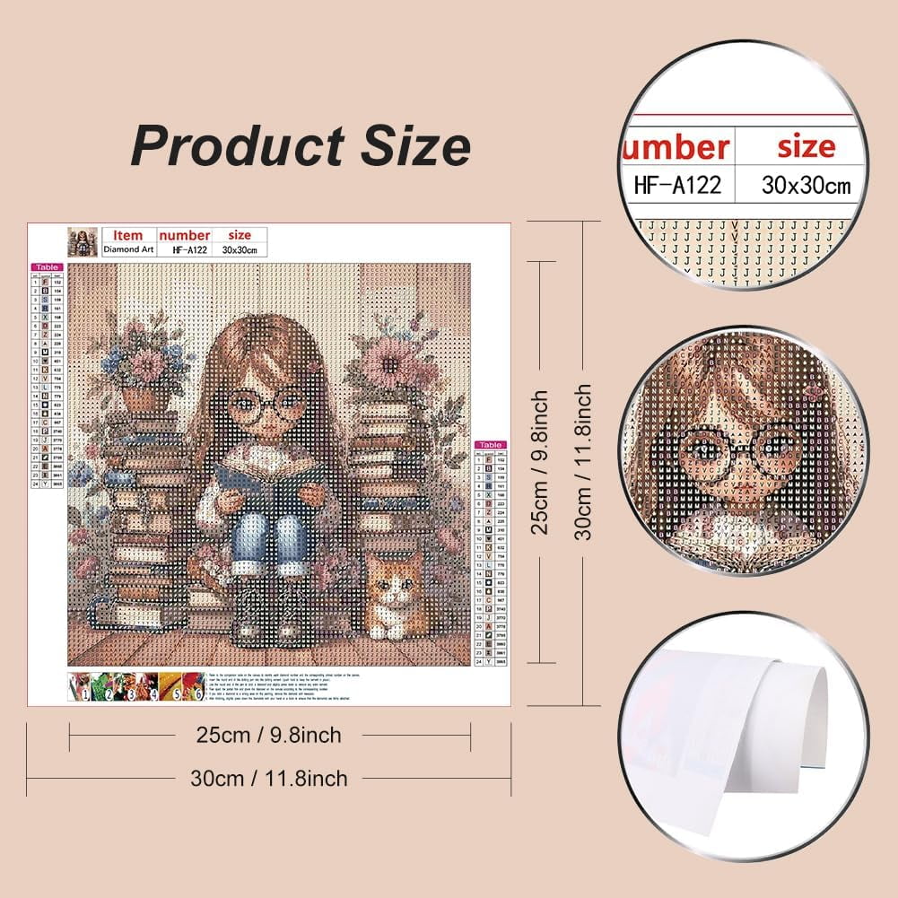 Book Diamond Art Painting Kits for Adults, Flower Diamond Art Kits for Beginners, 5D DIY Round Full Drill Diamond Dots Gem Art Craft for Home Decor Gift 12x12inch