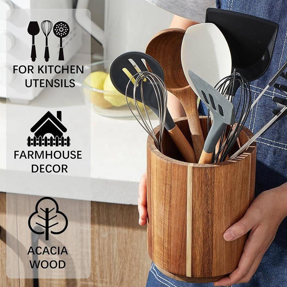 360 Rotating Utensil Holder Acacia Wooden Utensil Holder 7.2" Large Wood Kit I3