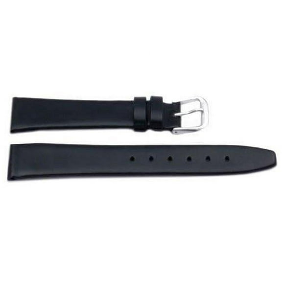8mm Genuine Smooth Leather Flat Black Watch Strap