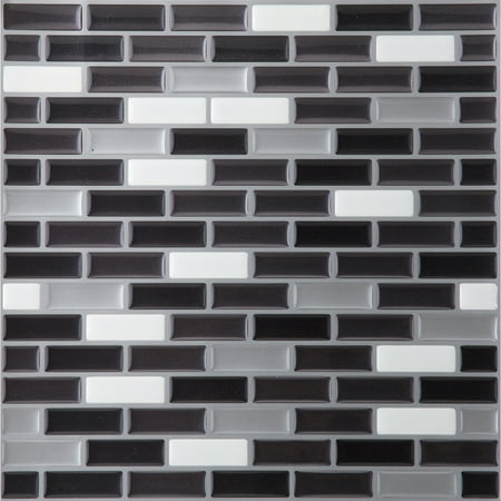 Achim Magic Gel Silver/Black Self Adhesive Vinyl Backsplash Wall Tile 9.125x9.125 - 6 Tiles/4.50 sq Ft.