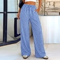 thumbnail image 3 of Yungyresw Gingham Pants Women Elastic Drawstring Waist Lightweight Casual Pants Straight Wide Leg Plaid Lounge Trousers Blue S, 3 of 8