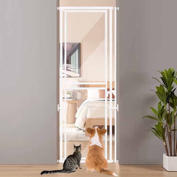 Unipaws 79" High Extra Tall Cat Gate, Clear Acrylic Dog Gate for Doorways, Fit 27.5"-31" Openings, White