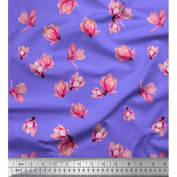 Soimoi Cotton Poplin Fabric Magnolia Floral Print Fabric by Yard 56 Inch Wide