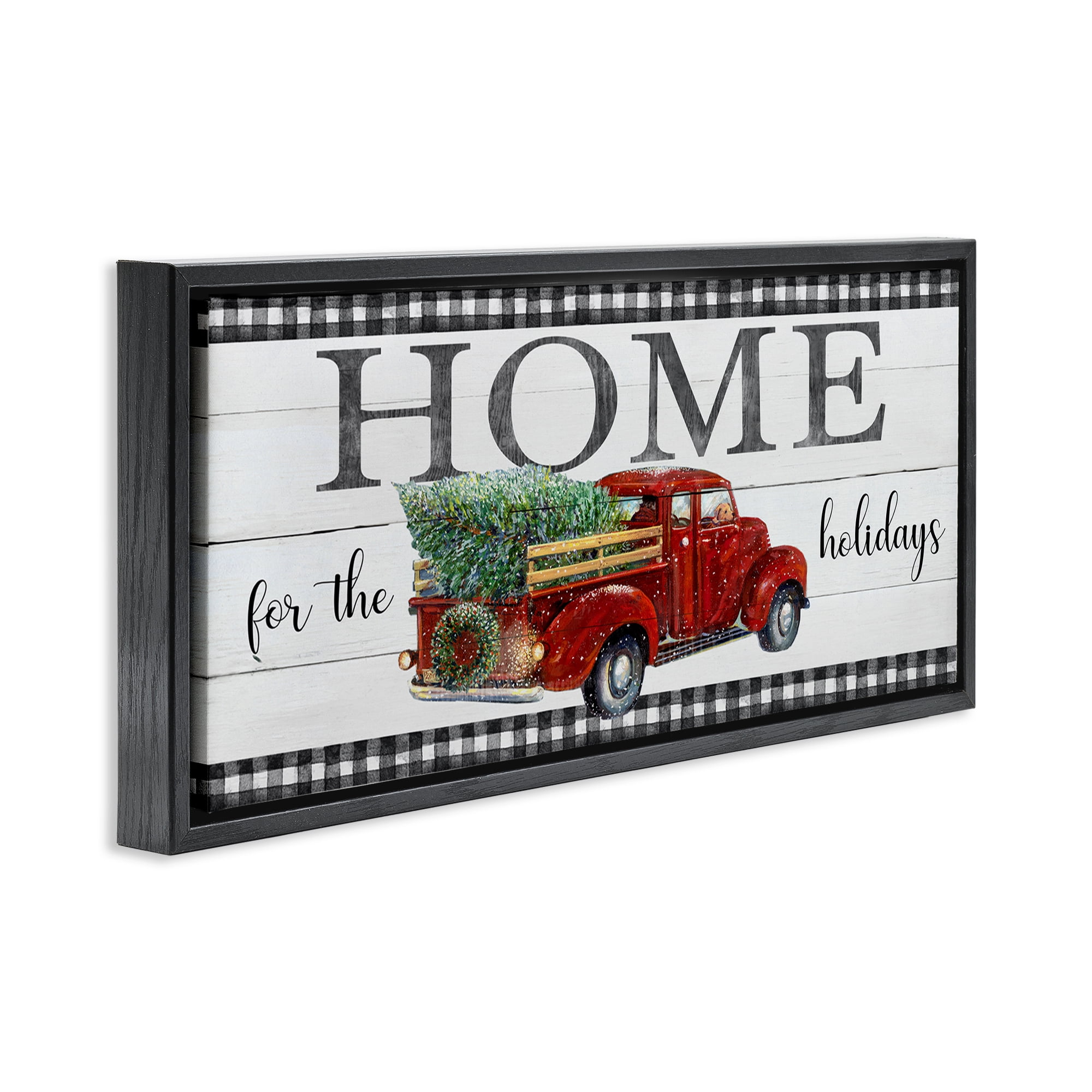 Stupell Industries Home For Holidays Truck Holiday Painting Black Floater Framed Canvas Art Prints Wall Art, 31 x 14