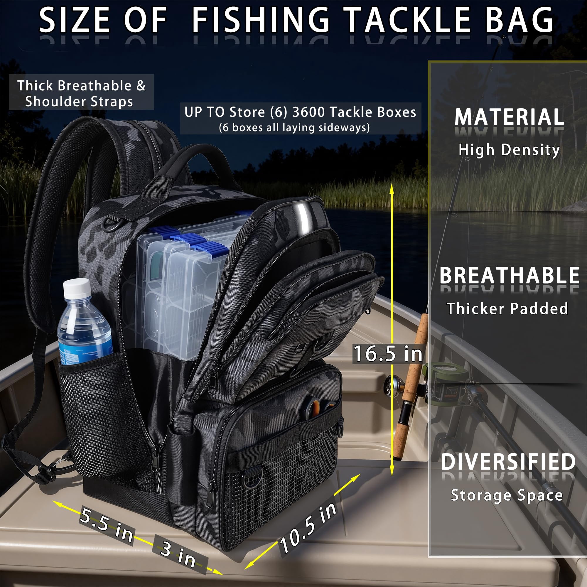 Fishing Backpack With Tackle Boxes And Rod Holder  24l Sling Bag Lures Kit Gear Gifts For Men Women - Camo