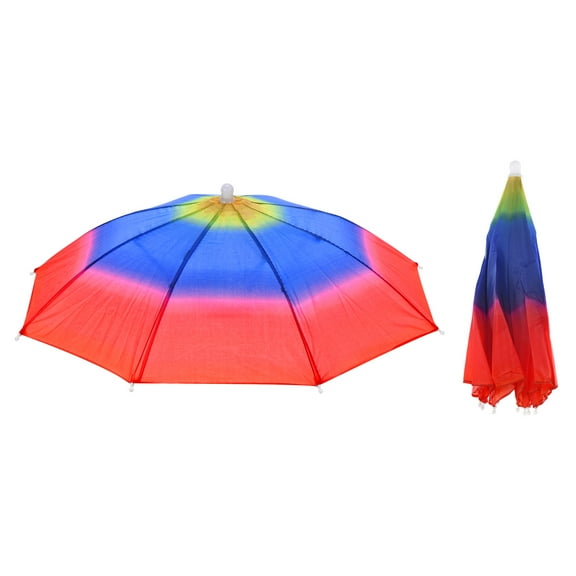 Uxcell 20" Fishing Umbrella Hat Folding Sun Rain Cap Head Umbrella Rainbow Color 2 Pack