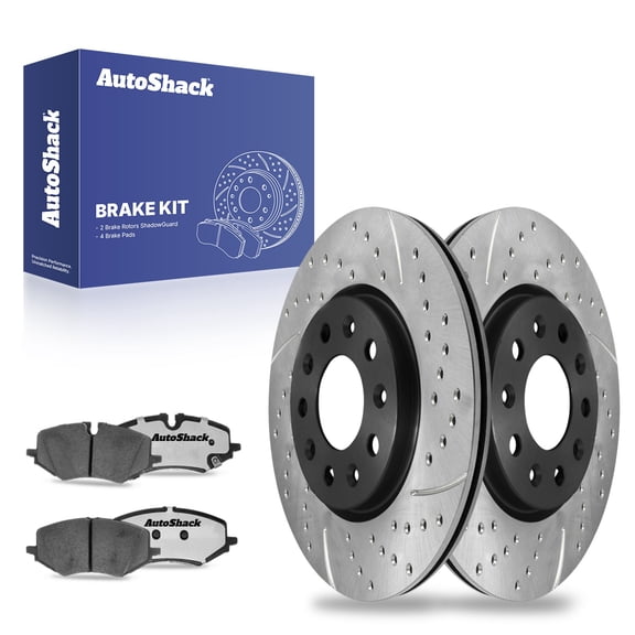 AutoShack Front Drilled & Slotted Brake Rotors Ceramic Brake Pads | Replacement for 2020-2022 2024 2025 Buick Encore GX 2023-2025 Chevrolet Trailblazer | E-Coated | 6-PC Brake Kit | ShadowGuard