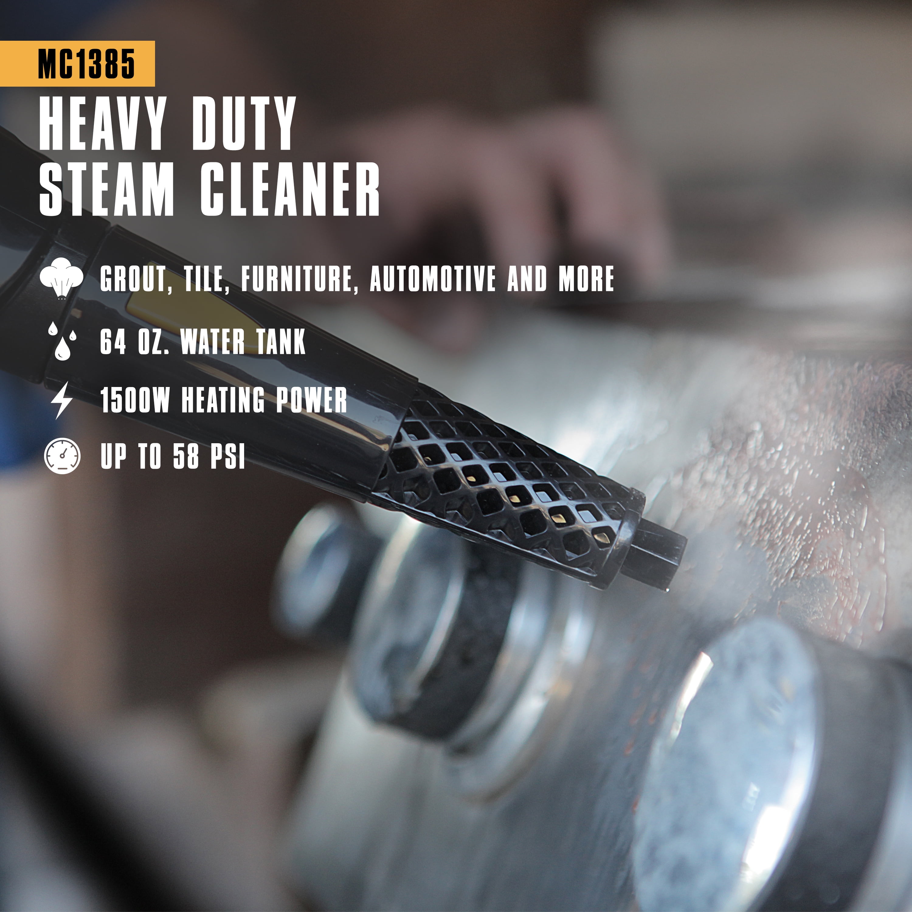 McCulloch MC1385 Deluxe Canister Steam Cleaner, 2-Hour Runtime, Chemical-Free, 23 Accessories: Mop Head, Brushes & More