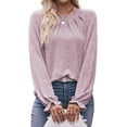 thumbnail image 3 of Camisas de Larga para Mujer, Moda Otoño 2025, Blusas Elegantes e Informales, Blusas Tipo Túnica Plisadas con Cuello Redondo. Púrpura S, 3 of 10