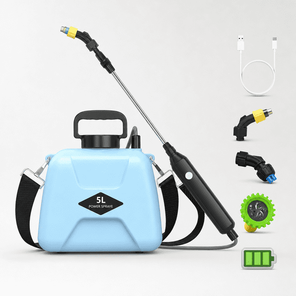 1.4Gallon Battery Powered Garden Sprayer, Electric Sprayer with USB Rechargeable Handle, 3 Mist Nozzles, Retractable Wand, Water Pump Sprayers with Adjustable Shoulder Strap for Yard, Lawn and Garden