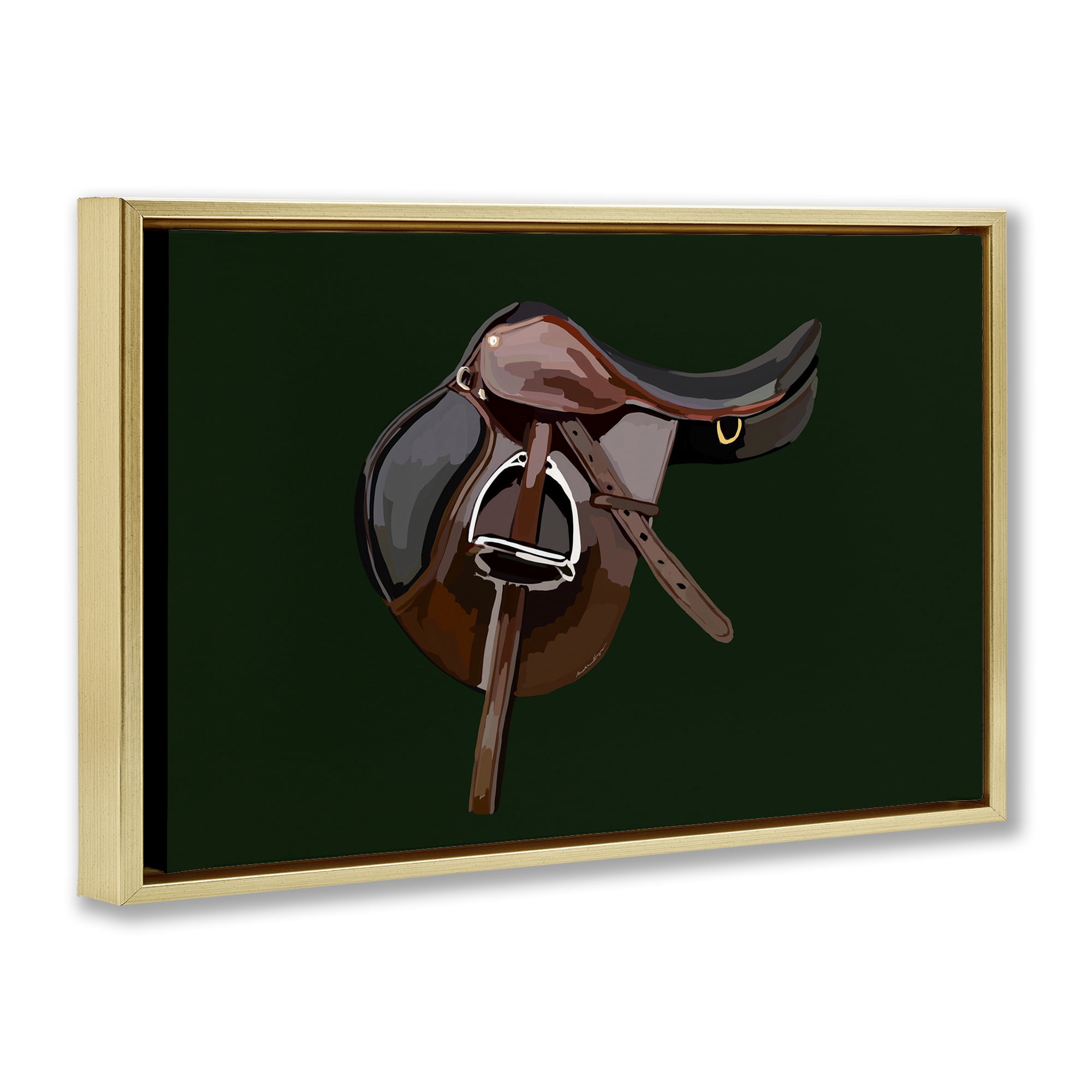 Stupell Industries Western Horse Saddle Abstract Painting Gold Floater Framed Canvas Art Print Wall Art, 25 x 17