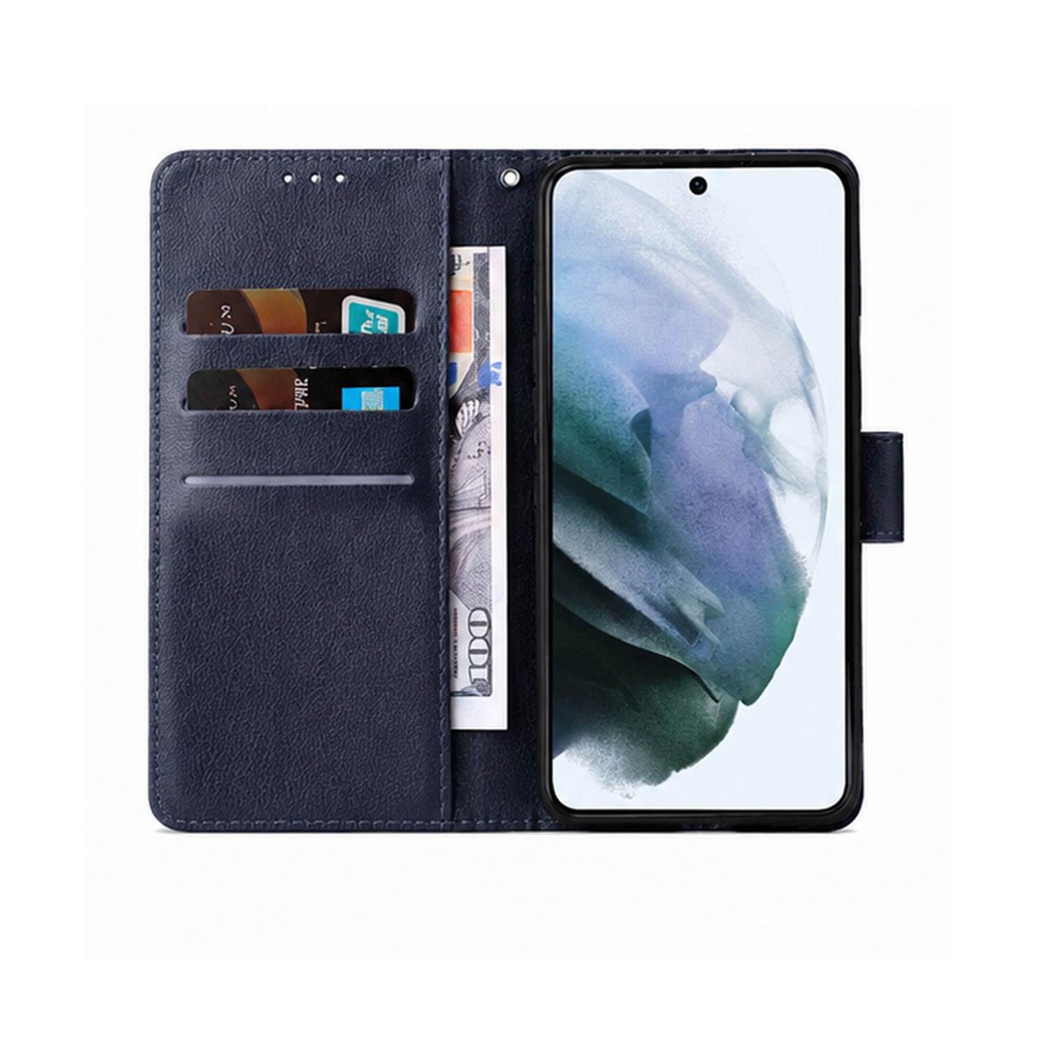 Magnetic Leather Wallet Phone Case with Card Pocket for iPhone 17 Pro Max - Blue